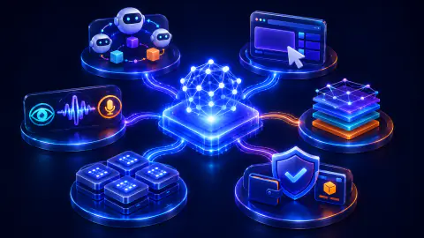 AI-native systems practice tests course cover with futuristic connected modules for A2A, browser agents, multimodal AI, inference, identity, and x402