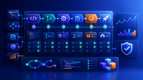 GitLab Certified CI/CD Associate practice tests with futuristic CI/CD pipeline dashboard