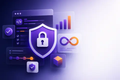 GitLab Certified Security Associate practice tests cover with a security shield, code panels, scanning results, and vulnerability checks.